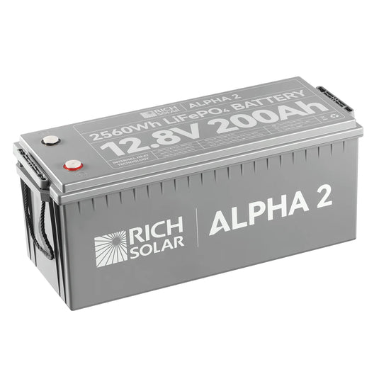 Rich Solar ALPHA 2 | 12V 200Ah LiFePO4 Battery | Powerful 12V Lithium Battery for RVs, Trailers, Vans, Boats, Off-Grid | 5,000 Lifetime Cycles | Bluetooth and Internal Heat Technology  RS-B122S