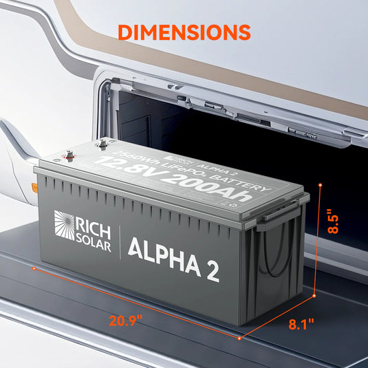 Rich Solar ALPHA 2 | 12V 200Ah LiFePO4 Battery | Powerful 12V Lithium Battery for RVs, Trailers, Vans, Boats, Off-Grid | 5,000 Lifetime Cycles | Bluetooth and Internal Heat Technology  RS-B122S