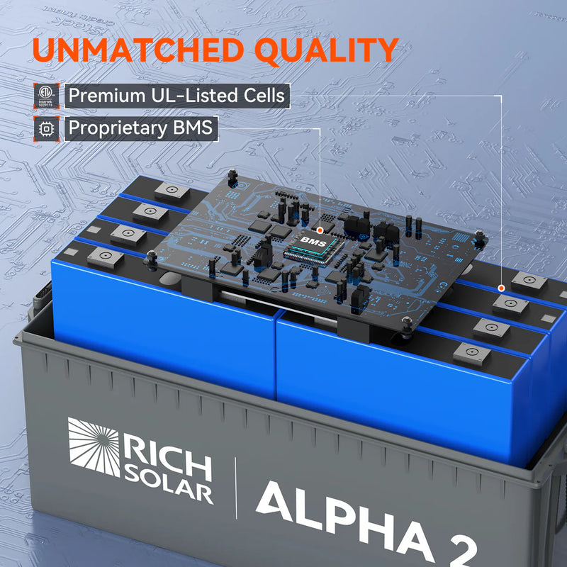 Load image into Gallery viewer, Rich Solar ALPHA 2 | 12V 200Ah LiFePO4 Battery | Powerful 12V Lithium Battery for RVs, Trailers, Vans, Boats, Off-Grid | 5,000 Lifetime Cycles | Bluetooth and Internal Heat Technology  RS-B122S
