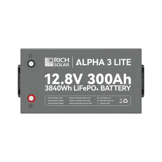 Rich Solar ALPHA 3 LITE | 12V 300Ah LiFePO4 Battery |12V Lithium Battery for RVs, Cabins, Off-Grid | 4,000 Lifetime Cycles RS-B123