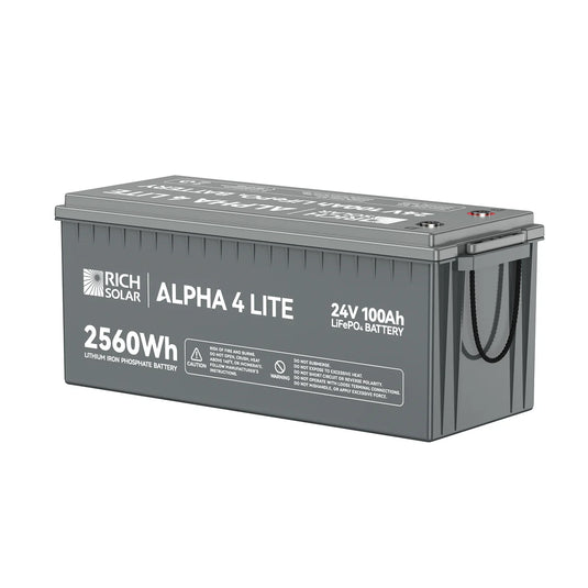 Rich Solar ALPHA 4 LITE | 24V 100Ah LiFePO4 Battery | Fast-Charging 24V Lithium Battery for RVs, Trailers, Vans, Boats, Off-Grid, Backup | 4,000 Lifetime Cycles | Best Value RS-B24100