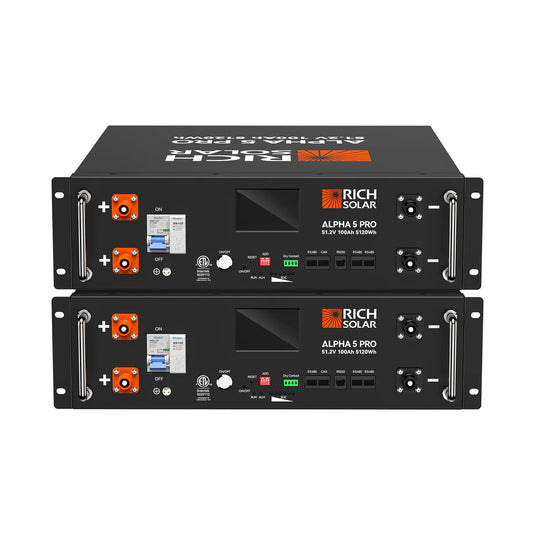 Rich Solar 2 ALPHA 5 PRO | 51.2V 100Ah LiFePO4 Battery | Premium 48V Server Rack Lithium Battery for Residential, Commercial, RVs, Off-Grid | 7,000 Lifetime Cycles | 10 Year Warranty | UL1973, UL9540A Certified RS-B5121P-2