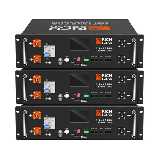 Rich Solar 3 ALPHA 5 PRO | 51.2V 100Ah LiFePO4 Battery | Premium 48V Server Rack Lithium Battery for Residential, Commercial, RVs, Off-Grid | 7,000 Lifetime Cycles | 10 Year Warranty | UL1973, UL9540A Certified RS-B5121P-3