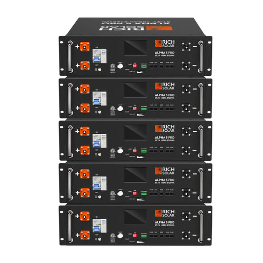 Rich Solar 5 ALPHA 5 PRO | 51.2V 100Ah LiFePO4 Battery | Premium 48V Server Rack Lithium Battery for Residential, Commercial, RVs, Off-Grid | 7,000 Lifetime Cycles | 10 Year Warranty | UL1973, UL9540A Certified RS-B5121P-5