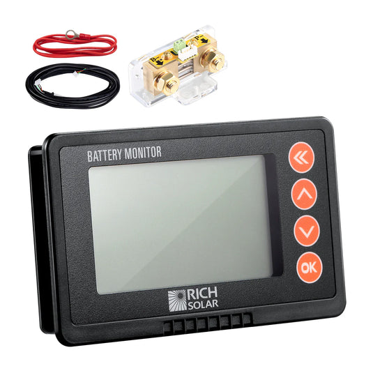 Rich Solar 500 Amp Battery Monitor with Shunt | 8~120V 500A Battery Monitor with Shunt | Accurate Battery Status Monitor | Easy to Use RS-BM500