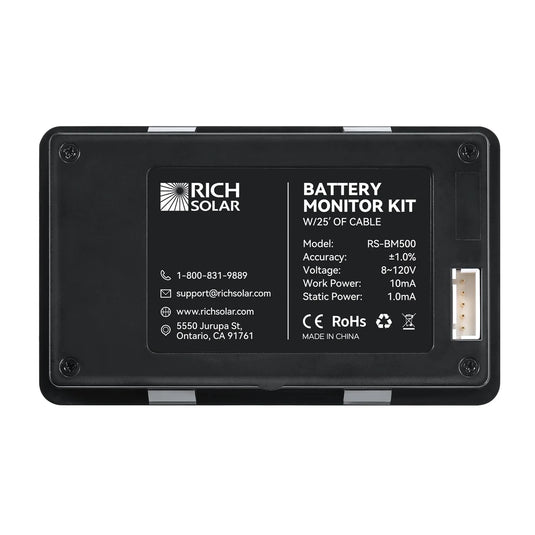 Rich Solar 500 Amp Battery Monitor with Shunt | 8~120V 500A Battery Monitor with Shunt | Accurate Battery Status Monitor | Easy to Use RS-BM500