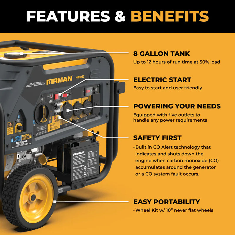 Load image into Gallery viewer, Firman Dual Fuel Portable Generator 10000W Electric Start 120/240V with CO alert h08052
