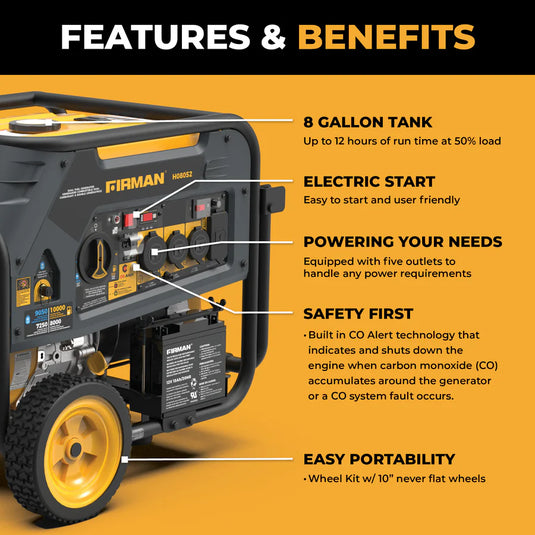 Firman Dual Fuel Portable Generator 10000W Electric Start 120/240V with CO alert h08052