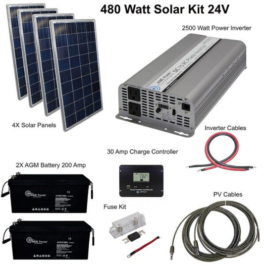 Aims Solar Kit 480 W Solar | 2500 W Inverter 24V | 200 A Batteries KITB-250024120-A1