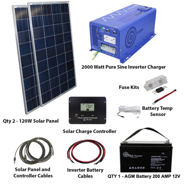 Load image into Gallery viewer, Aims Solar Kit 240 W Solar | 2000 W Pure Sine Inverter Charger | 200 A Battery KITB-2K12120-A1

