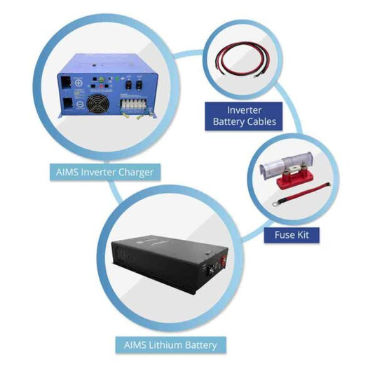 Aims Off Grid / Back Up 8000 Watt Pure Sine Inverter Charger Split Phase 120V/240V & 48V Lithium Battery Kit KITC-8K48240