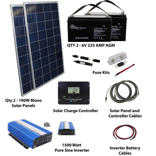 Load image into Gallery viewer, Solar Kit 380 W Solar | 1500 W Pure Sine Inverter | 225 A Batteries
