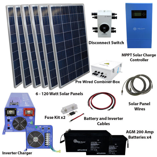 Aims Solar Kit 720 W Solar | 4000 W Pure Sine Inverter Charger 120/240VAC 48VDC | 200 A Batteries KITB-4K48240