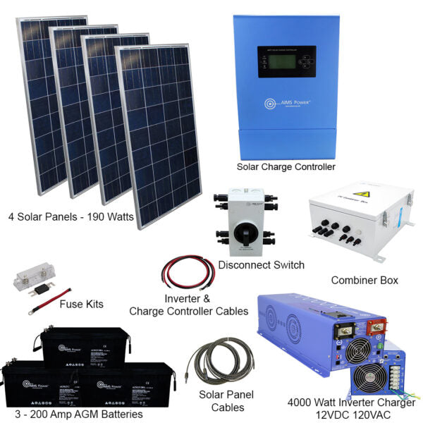 Load image into Gallery viewer, Aims Solar Kit 760 W Solar | 4000 W Pure Sine Inverter Charger 120/240VAC | 600 A Batteries KITD-4KW12V760W
