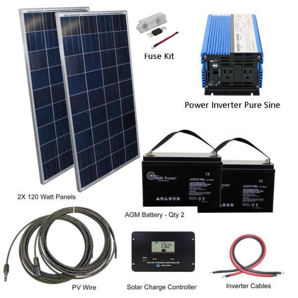 Load image into Gallery viewer, Aims Solar Kit 240 W Solar | 600 W Pure Sine Inverter | 200 A Batteries KITD-600W12V240W
