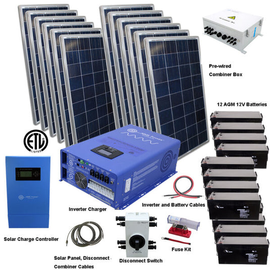 Aims Solar Kit 3960 W Solar | 12000 W Pure Sine Inverter Charger | 600 A Batteries KID-12K48V3840W