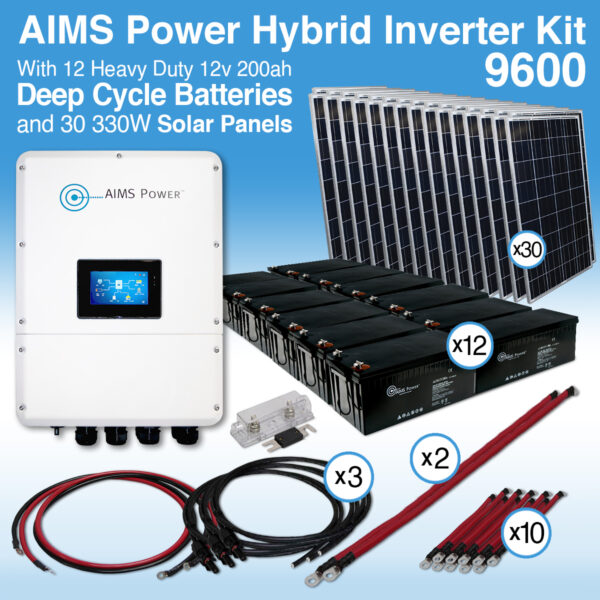 Load image into Gallery viewer, Aims KIT Hybrid Pure Sine Inverter Charger &amp; Battery Bank 9.6 kW Inverter Output | 28,800 Watt Hour Battery Bank KITHY9612BAT

