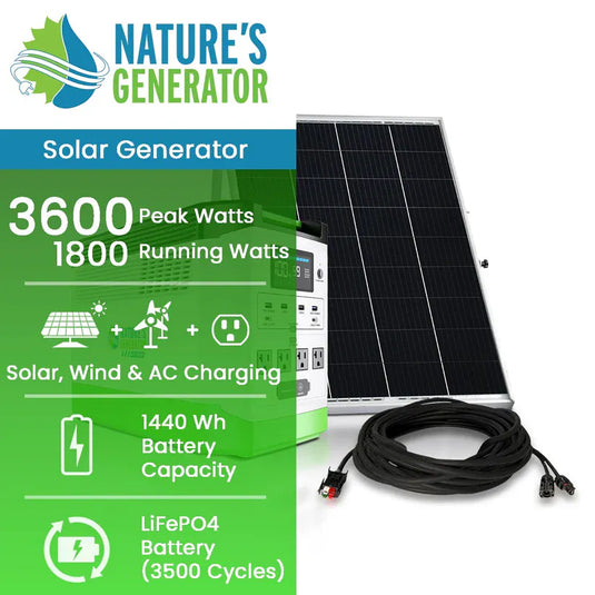 Nature's Generator 2X Lithium 1800 Solar Generator+ 2X 100W Rigid Panel+ Link Cable NGLGNPT