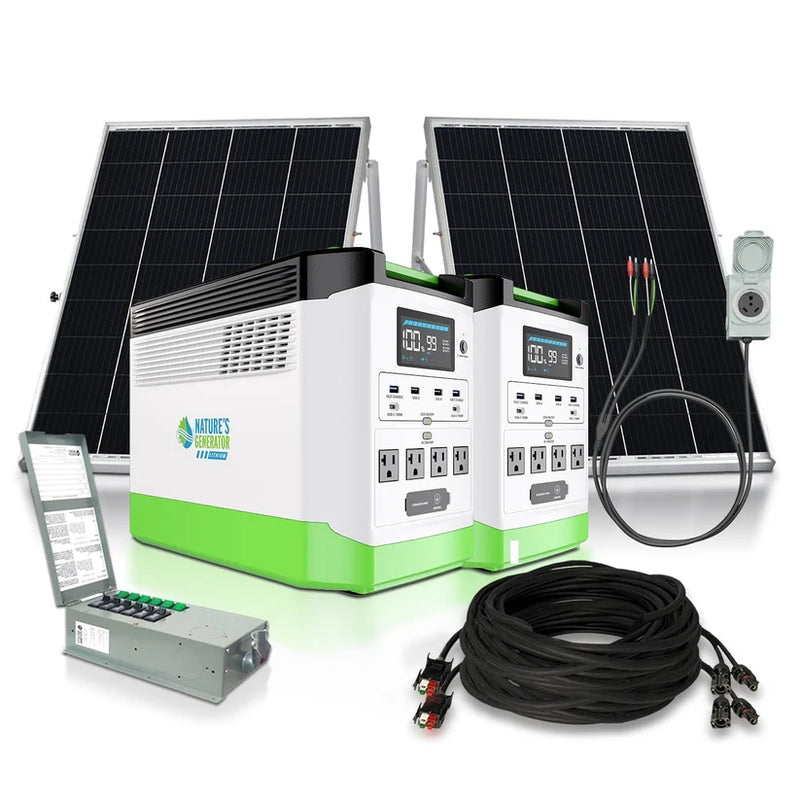 Load image into Gallery viewer, Nature's Generator 2X Lithium 1800 Solar Generator + 2X 100W Solar Panel + 6-Circuit Transfer Switch NGLGNPTP

