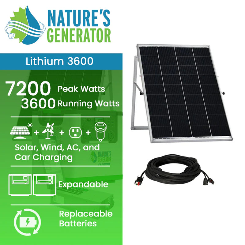 Load image into Gallery viewer, Nature's Generator Lithium 3600 Solar Generator + Power Pod + 4X 410W Solar Panel + Transfer Switch NGL36PTPRP
