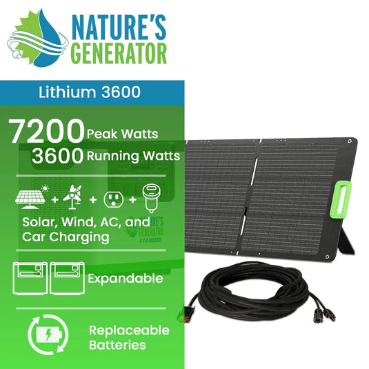 Nature's Generator Lithium 3600 Solar Generator + 200W Folding Panel NGL36AUF2