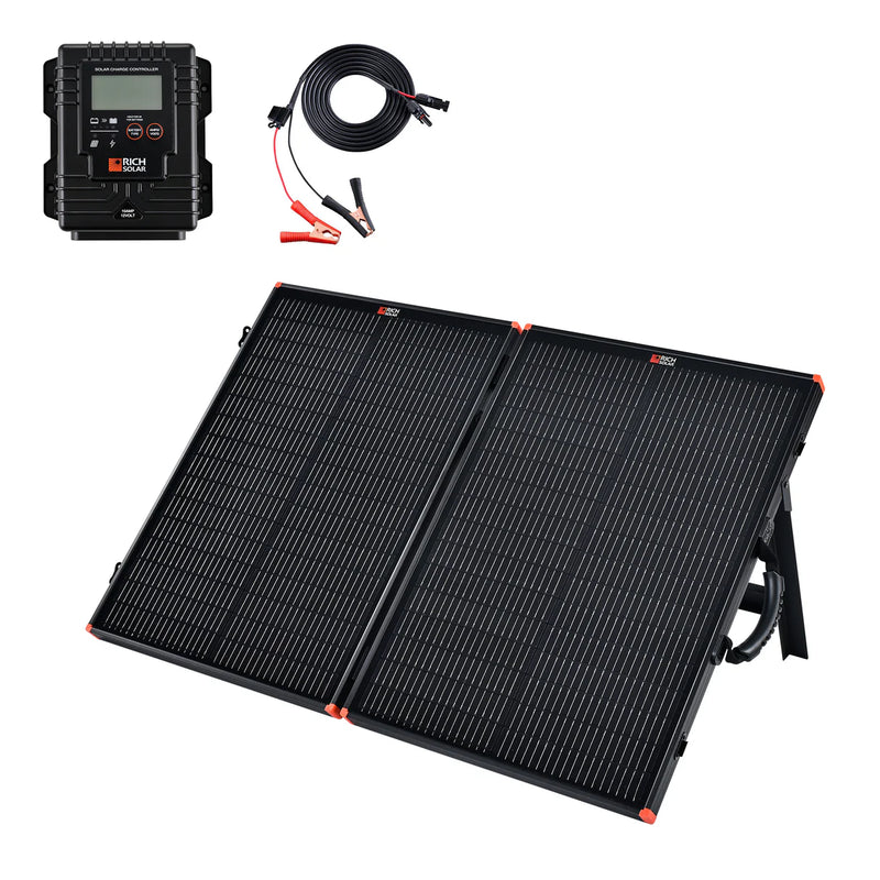 Load image into Gallery viewer, Rich Solar MEGA 100 Portable Briefcase Charging Kit | 100 Watt Portable Solar Panel | Premium 12V Portable Solar Panel for Generators, Boats, Power Stations | High Efficiency RS-X100BC
