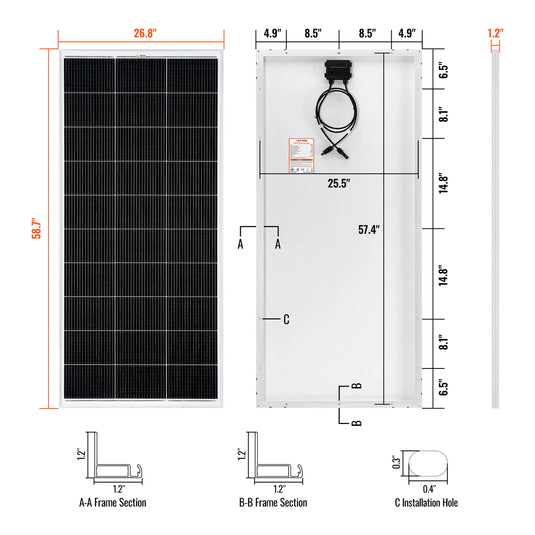 Rich Solar MEGA 200 | 200 Watt Solar Panel | Premier 12V Off-Grid Solar Panel for RVs Cabins, Boats | 25-Year Output Warranty RS-M200