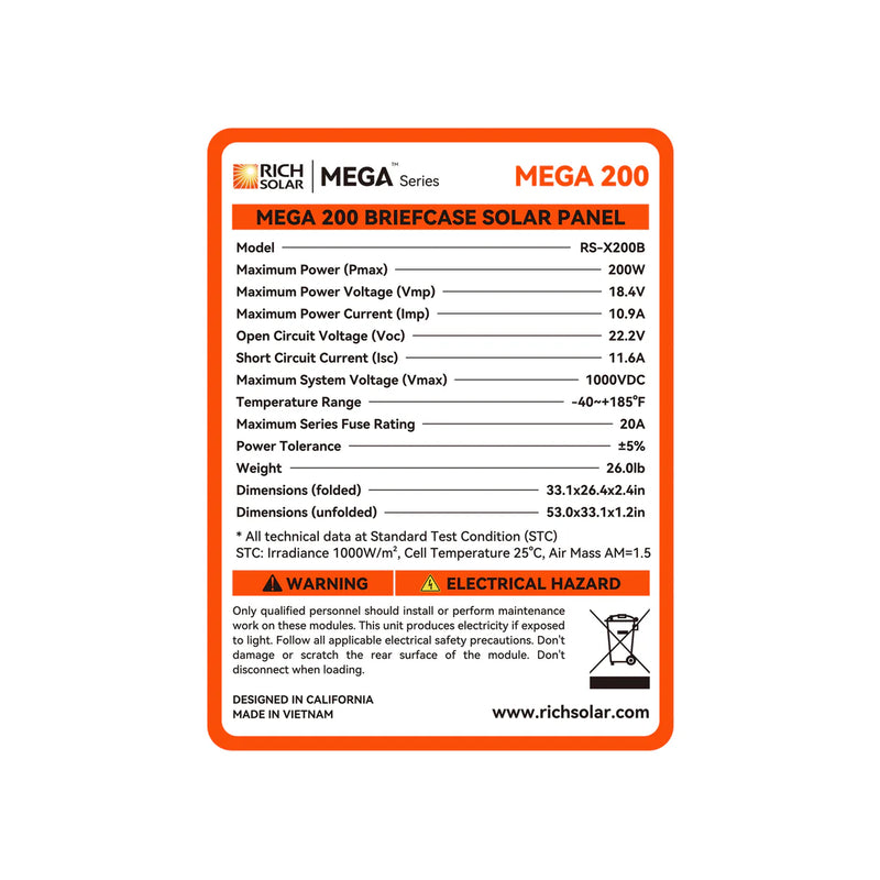 Load image into Gallery viewer, Rich Solar MEGA 200 Portable Briefcase Solar Panel | 200 Watt Portable Solar Panel | Powerful 12V Portable Solar Panel for Generators, Power Stations, Campers | High Efficiency RS-X200B
