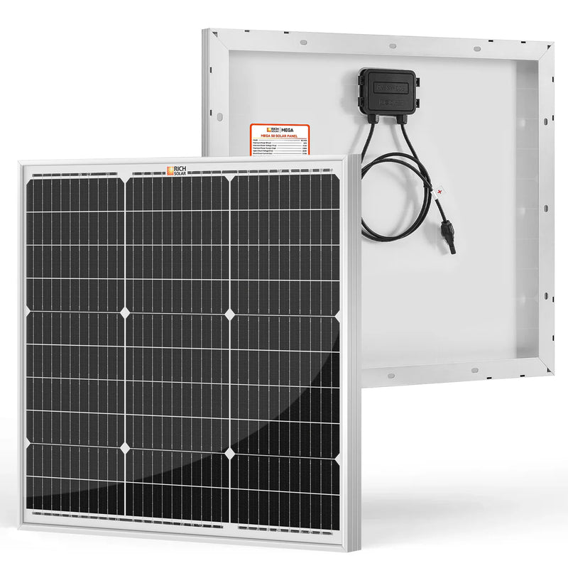 Load image into Gallery viewer, Rich Solar MEGA 50 | 50 Watt Solar Panel | Compact 12V Off-Grid Solar Panel for Boats, Vans, Trailers | 25-Year Output Warranty RS-M50
