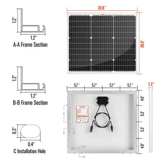 MEGA 50 | 50 Watt Solar Panel | Compact 12V Off-Grid Solar Panel for Boats, Vans, Trailers | 25-Year Output Warranty #RS-M50