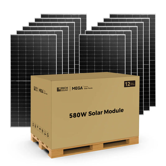 Rich Solar MEGA 580 BIFACIAL | 580 Watt Bifacial Solar Panel | Premium Grid-tie or Off-grid Solar Panel for Residential, Commercial, Agriculture | 25-Year Output Warranty RS-M580BF-12