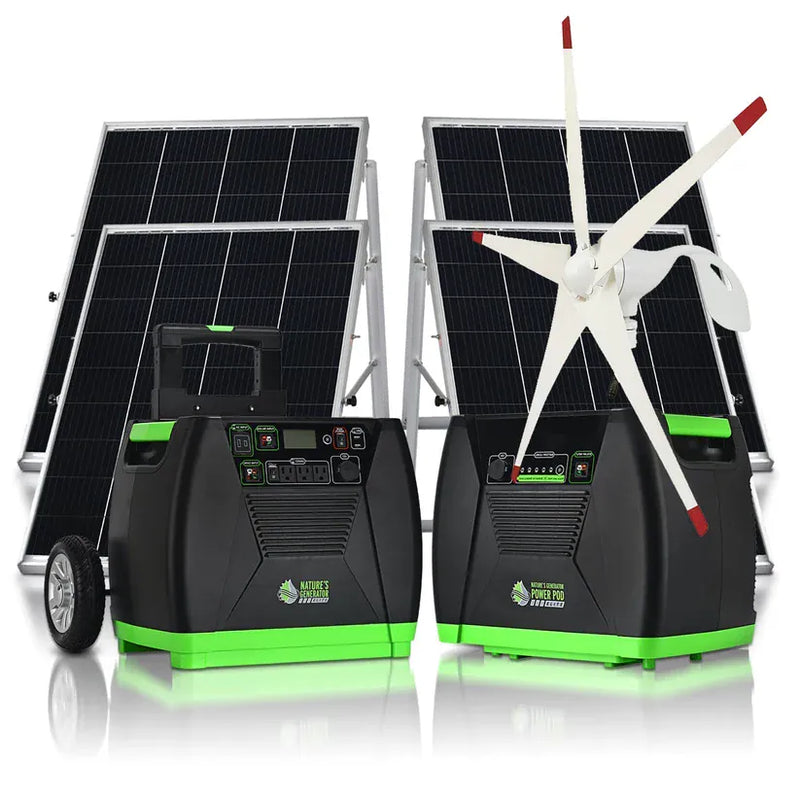 Load image into Gallery viewer, Nature's Generator Elite Generator + Power Pod + 4X 100W Panel + 150W Wind Turbine HKNGPTELW
