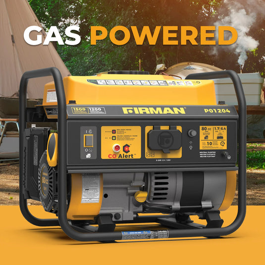 Firman Gas Portable Generator 1500/1200W Recoil Start with CO alert p01204