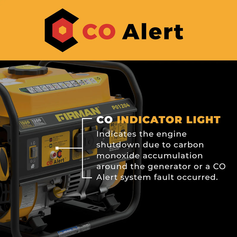 Load image into Gallery viewer, Firman Gas Portable Generator 1500/1200W Recoil Start with CO alert p01204
