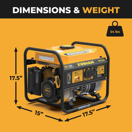 Firman Gas Portable Generator 1500/1200W Recoil Start with CO alert p01204