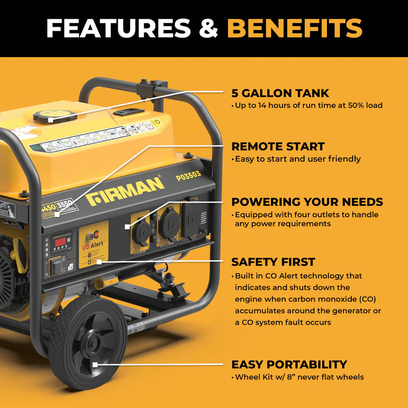 Load image into Gallery viewer, Firman Gas Portable Generator 4450W Recoil Start 120V with CO alert p03503 - Backup Generator Store
