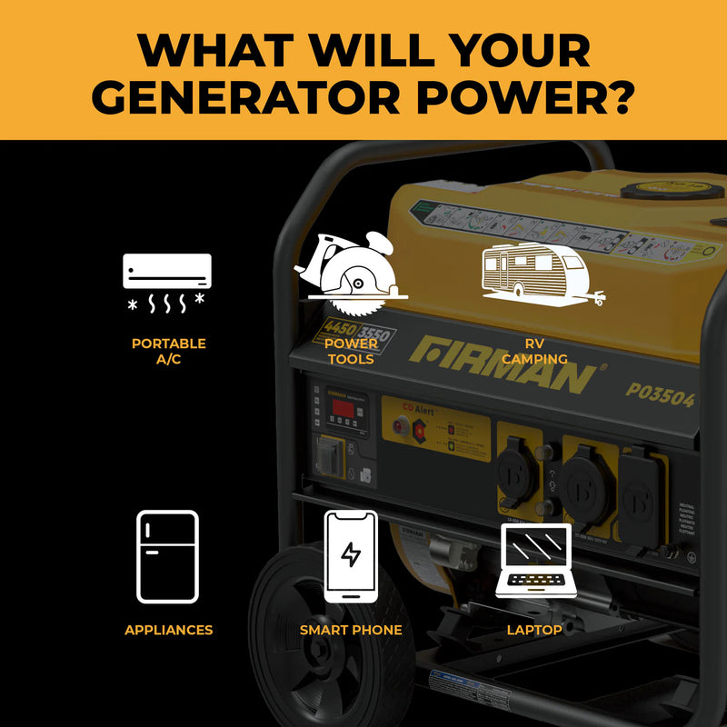 Load image into Gallery viewer, Firman Gas Portable Generator 4450W Recoil Start 120V with CO alert p03504 - Backup Generator Store
