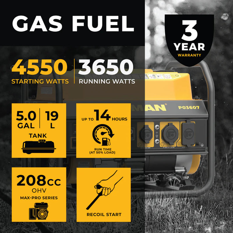 Load image into Gallery viewer, Firman Gas Portable Generator 4550W Recoil Start p03607 - Backup Generator Store
