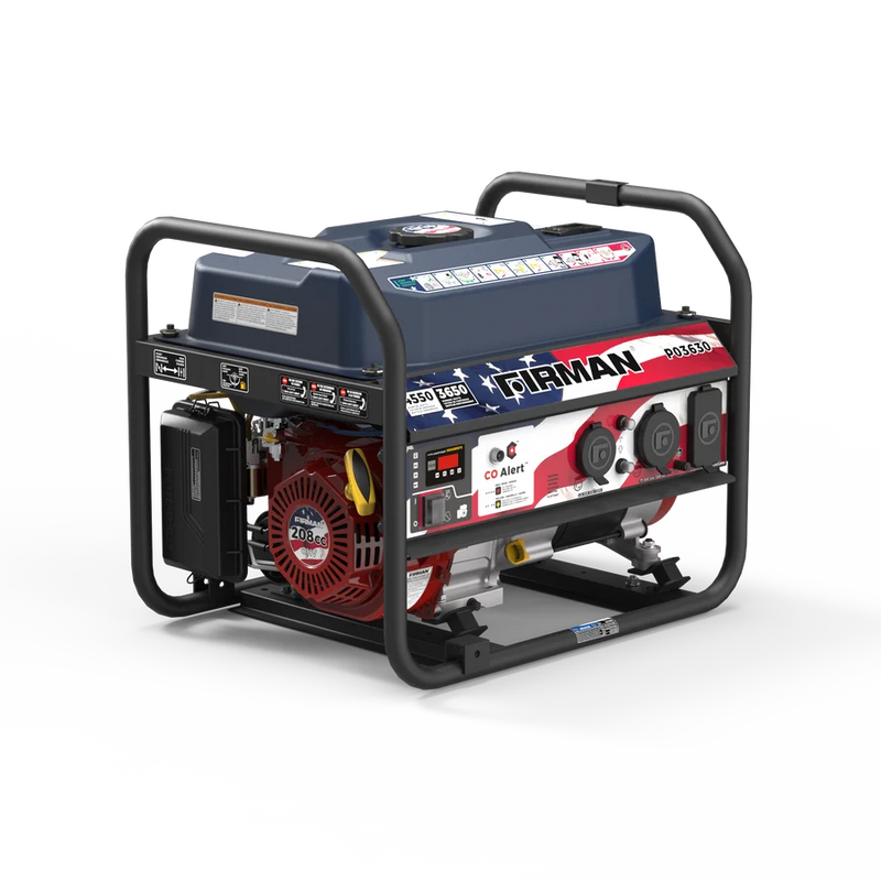 Load image into Gallery viewer, Firman Gas Portable Generator 4550/3650W Recoil Start With CO Alert Stars &amp; Stripes p03630
