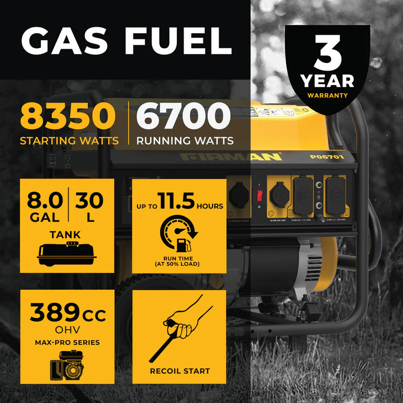 Load image into Gallery viewer, Firman Gas Portable Generator 8350W Recoil Start 120/240V p06701 - Backup Generator Store
