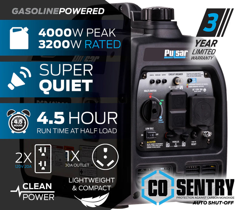 Load image into Gallery viewer, Pulsar 4,000 Watt Inverter Generator with CO Sentry PGD40iSCO
