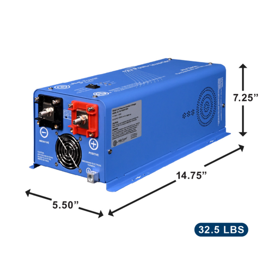 AIMS Industrial 1500 Watt 12V Low Frequency Pure Sine Inverter ETL Listed Conforms to UL458/CSA
