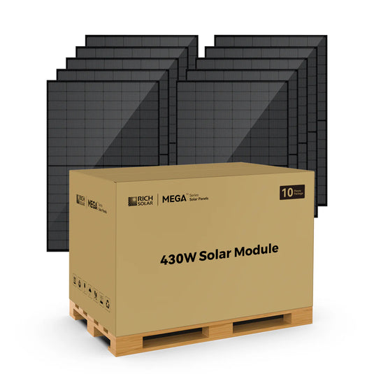 Rich Solar MEGA 430 BIFACIAL | 430W Bifacial N-Type Solar Panel | Premium 24V Grid-tie or Off-grid Solar Panel for Residential, Commercial, Agriculture | 25-Year Output Warranty RS-M430BF-10