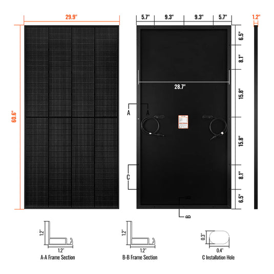 Rich Solar MEGA 250 PRO ONYX | 250 Watt 24 Volt Solar Panel | Premium 24V Off-Grid Solar Panel for Campers, Tiny Homes, Cabins | 25-Year Output Warranty RS-M250PB
