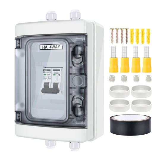 Rich Solar 30A 2 Pole Outdoor Circuit Breaker Box | Outdoor Circuit Breaker Box with 2 Poles and Solar Isolator Disconnect Switch: RS-CB2P30