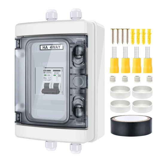 Rich Solar 60A 2 Pole Outdoor Circuit Breaker Box | Outdoor Circuit Breaker Box with 2 Poles and Solar Isolator Disconnect Switch: RS-CB2P60