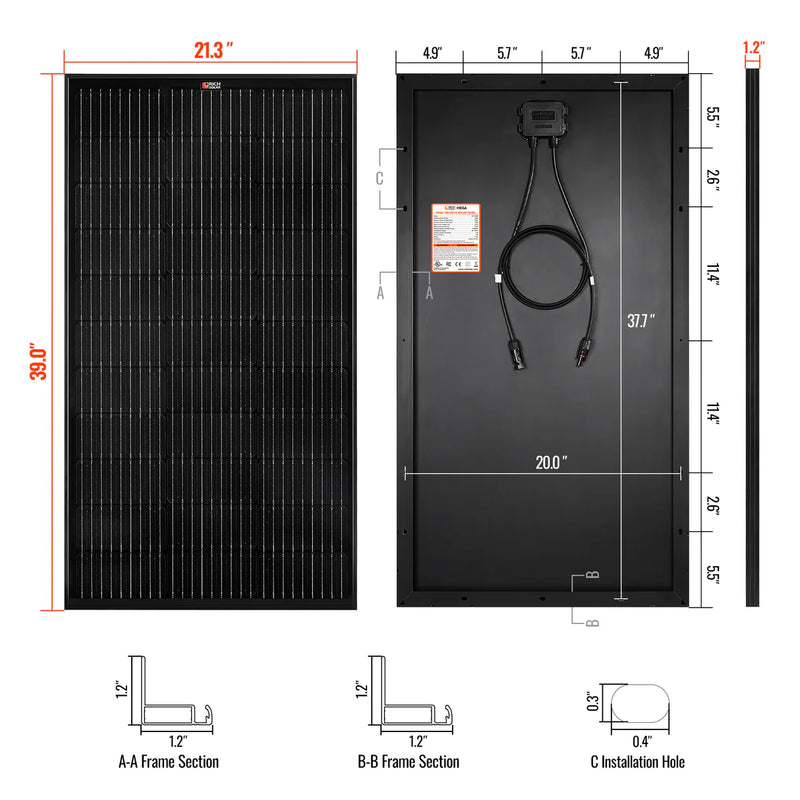 Load image into Gallery viewer, Rich Solar MEGA 100 ONYX | 100 Watt Solar Panel | Premier 12V Off-Grid Solar Panel for Vans, Campers, Boats | 25-Year Output Warranty #RS-M100B
