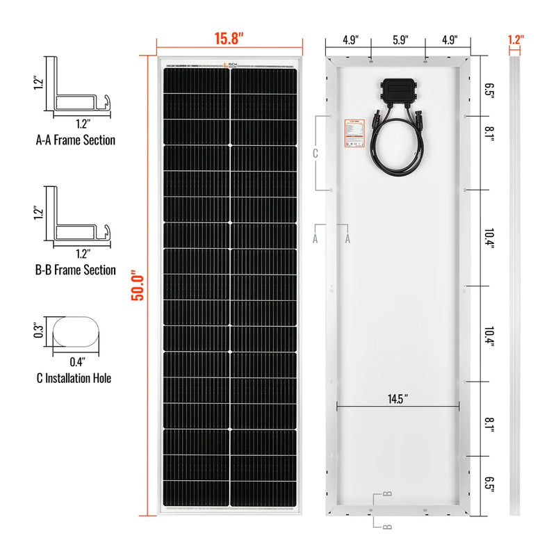 Load image into Gallery viewer, Rich Solar MEGA 100 SLIM | 100 Watt Slim Solar Panel | Compact 12V Off-Grid Narrow Solar Panel for Vans, Overlanders, Boats | 25-Year Output Warranty RS-M100SL25
