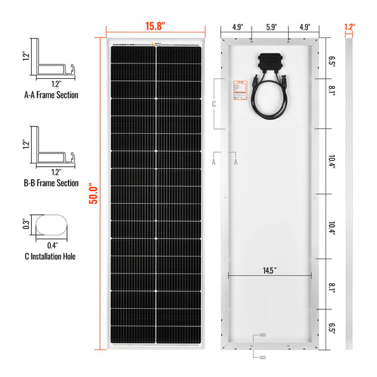 Rich Solar MEGA 100 SLIM | 100 Watt Slim Solar Panel | Compact 12V Off-Grid Narrow Solar Panel for Vans, Overlanders, Boats | 25-Year Output Warranty RS-M100SL25