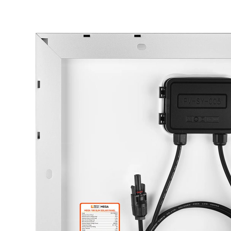 Load image into Gallery viewer, Rich Solar MEGA 100 SLIM | 100 Watt Slim Solar Panel | Compact 12V Off-Grid Narrow Solar Panel for Vans, Overlanders, Boats | 25-Year Output Warranty RS-M100SL25
